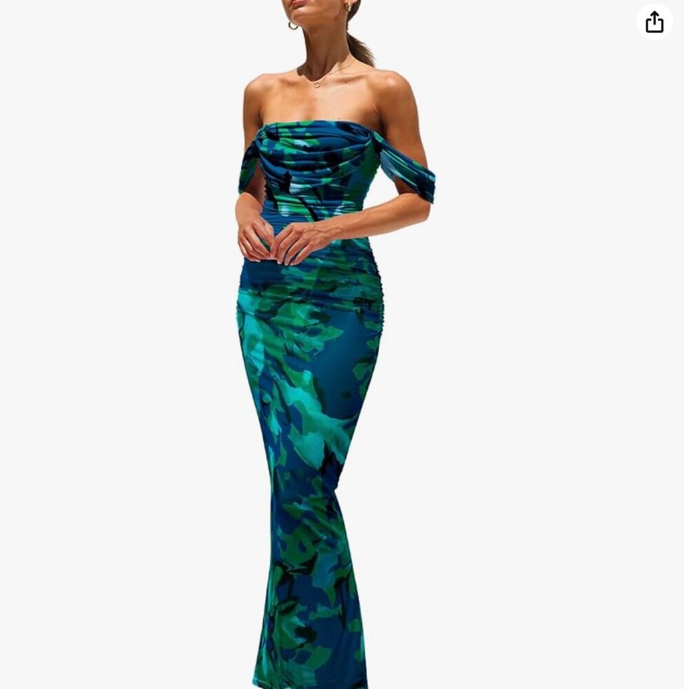 PRETTYGARDEN Maxi Dresses Summer Elegant Floral Off Shoulder Ruch